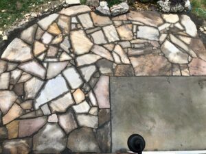 A stone patio in progress built by Allenworks Landscaping